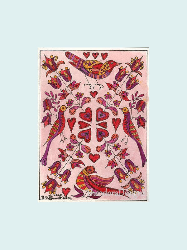 Birds and Flowers Fraktur from Theodora ACEO