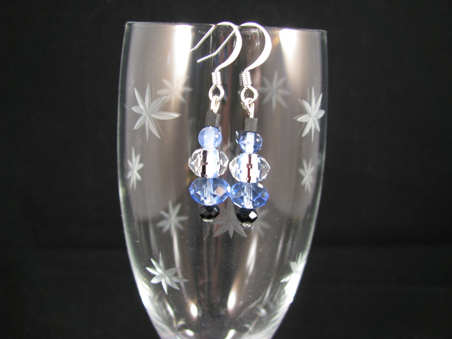 Czech crystal and unique striped crystal earrings in light blue
