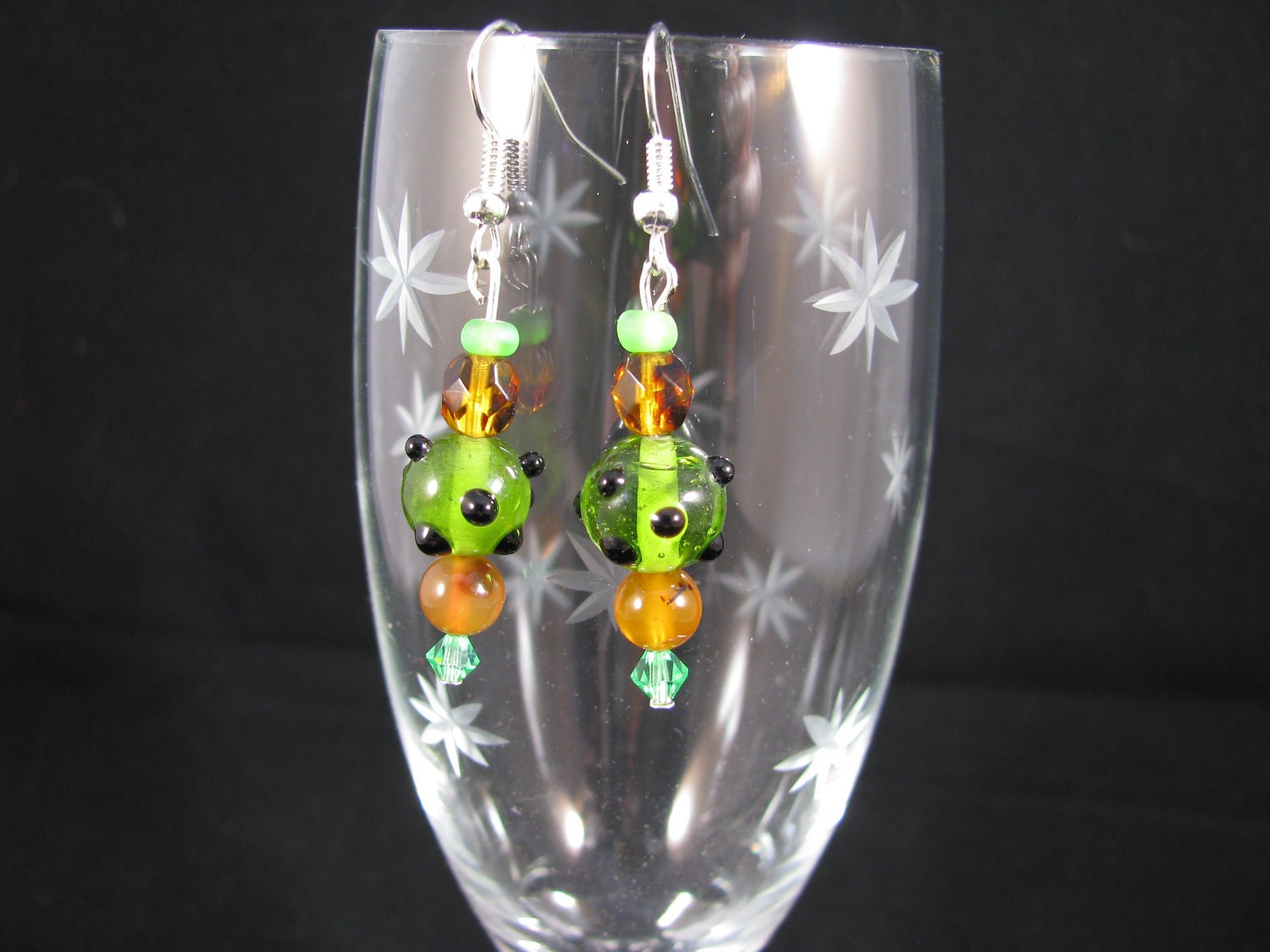 30% OFF Vintage cupcake beads in lime green dangle earrings