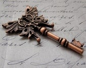 Steampunk Winged skeleton key pendant antique OLD COPPER