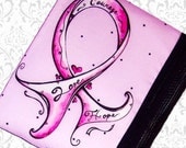 Pink breast cancer support ribbon bag zippered pouch