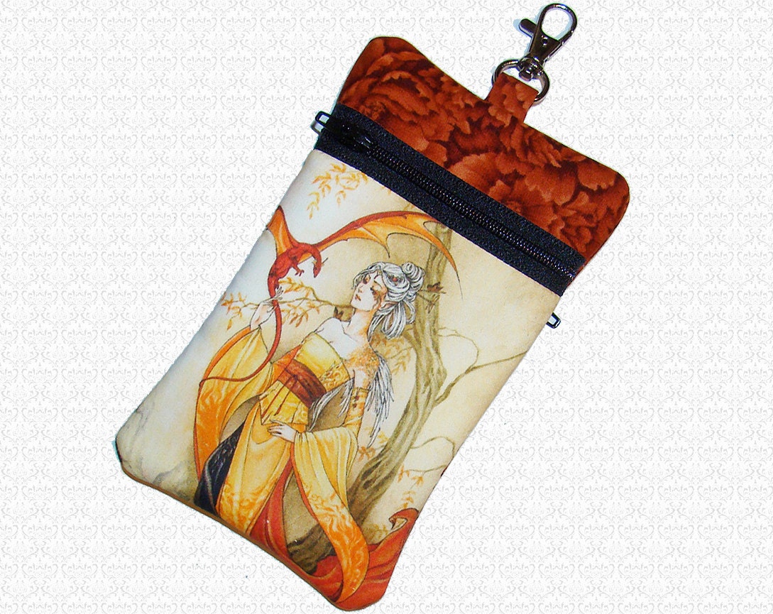 Golden dragon lady cell phone bag Meredith Dillman, 2 pockets