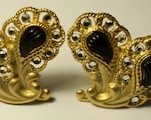 1980s Paisley Gold Tone with Rhinestones Clip On Earrings