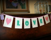 L O V E Banner - Printed on Vintage Book Pages