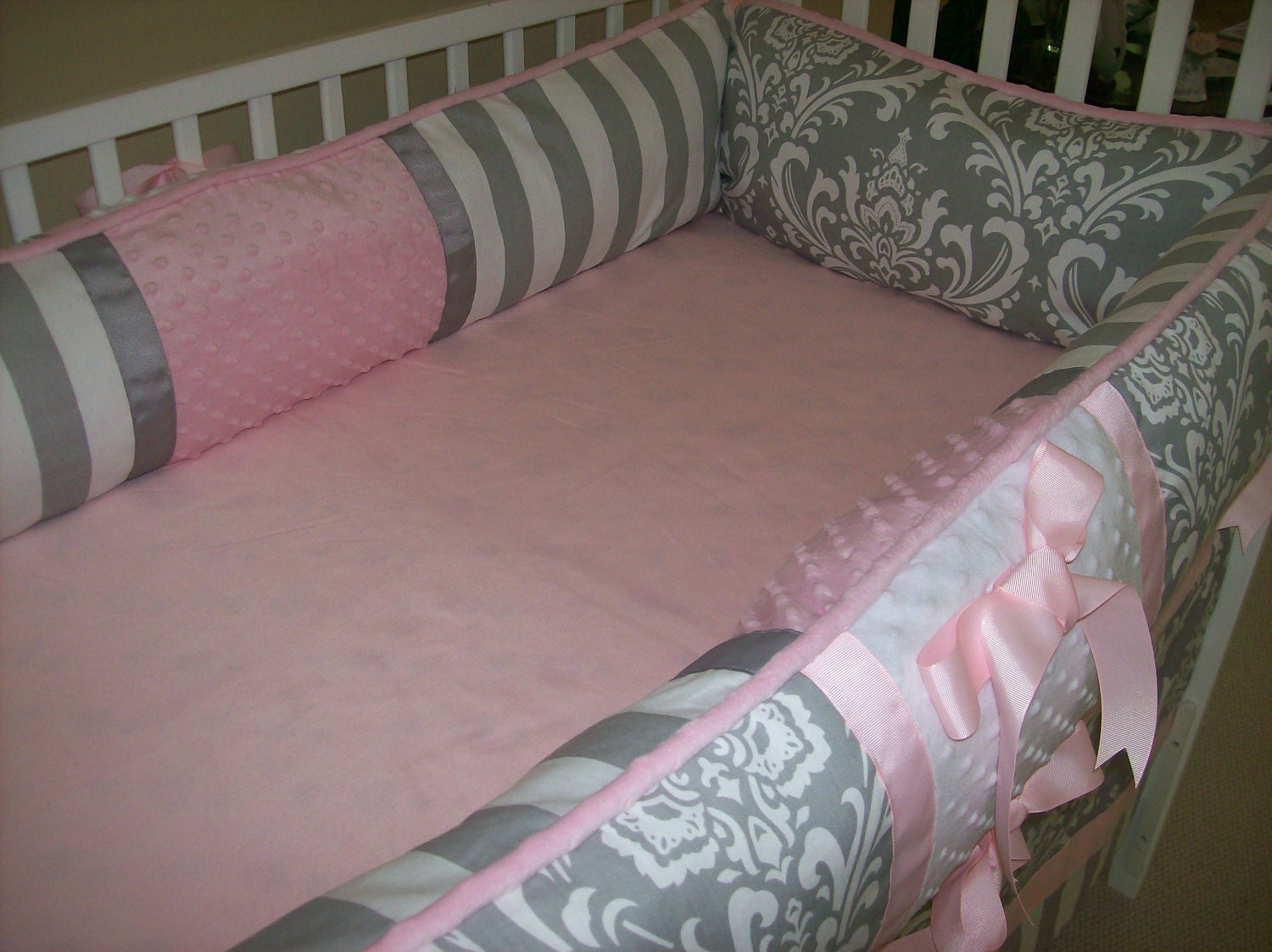 Grey and Pink  Baby Bedding Set