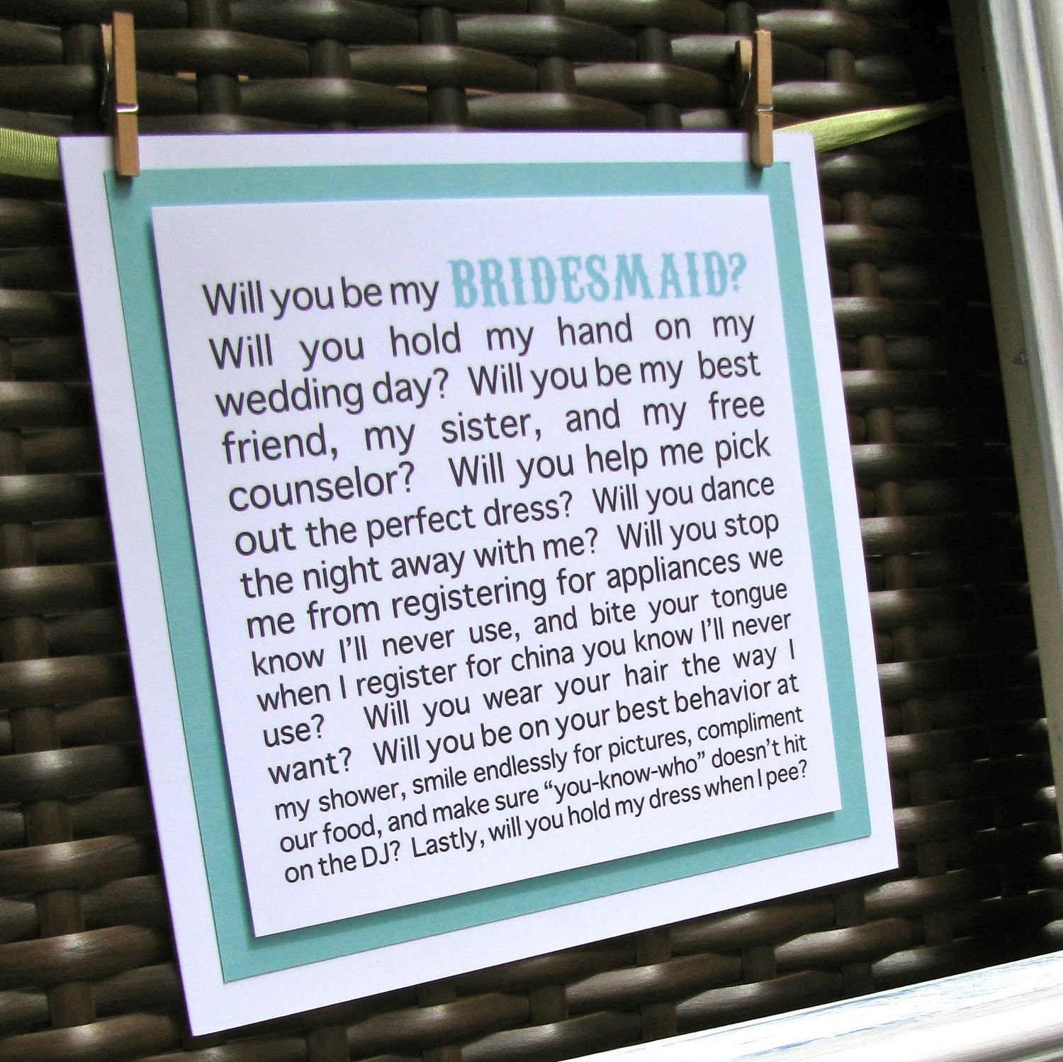 funny will you be my Bridesmaid card/ Maid of Honor card/ Matron of Honor card for the Tiffany bride