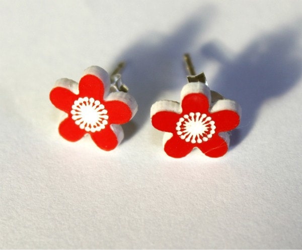 Sweet Flower Earrings - Red