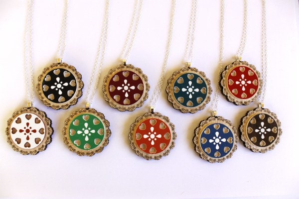 Black and Hearts Wooden Doily Necklace
