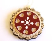 Maroon and Hearts Wooden Doily Necklace