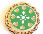 Wooden Green and Hearts Doily Necklace