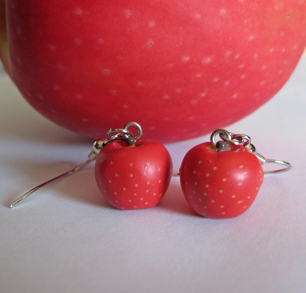 Red Apple Earrings - Miniature Food Jewelry - Teacher's Pet