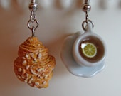 Cup of Tea and Croissant Earrings - Food Jewelry - Mix & Match Breakfast