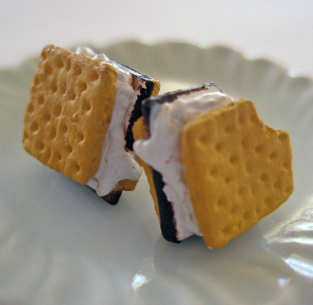 Smores Food Earrings - Miniature Food Jewelry - Surgical Stainless Steel Posts