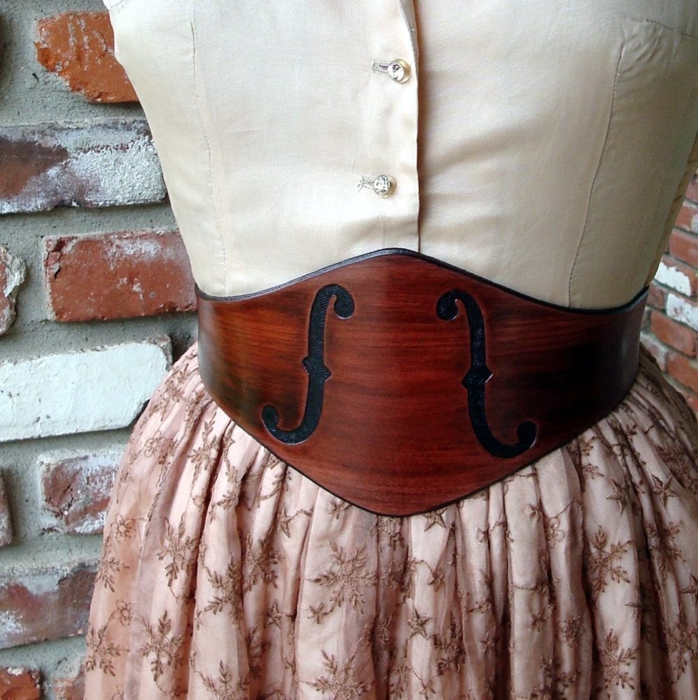 The MUSE Tooled Leather Wide Mahogany Violin F-holes Belt