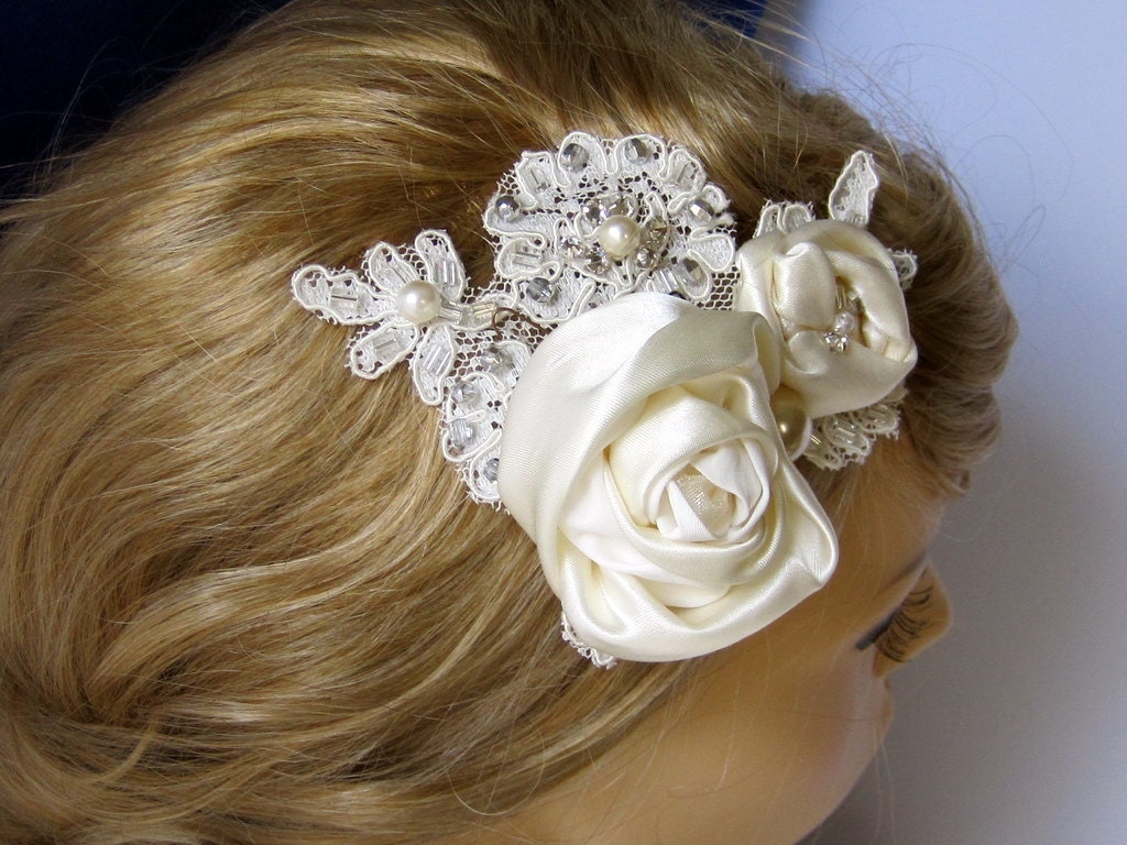 Bridal hair accessory, Bridal Hair Piece, Wedding silk hair flowers, Wedding Hair Clip, bridal fascinator