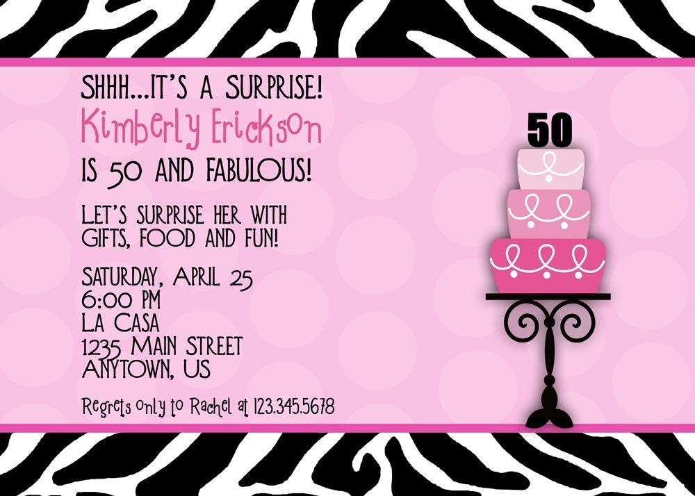 Black Zebra Print and Polka Dot - Birthday Cake Invitation - Perfect for any age