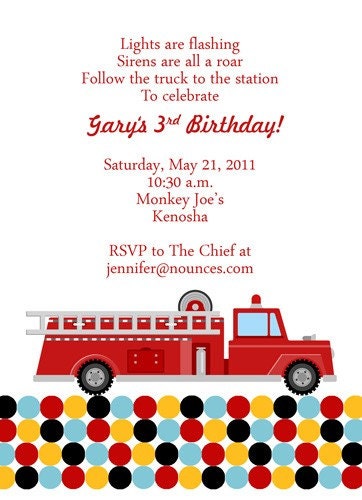Firetruck Birthday Party Invitation
