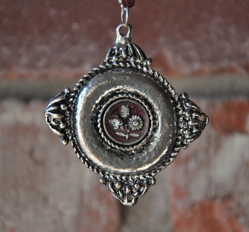 Antique button medallion necklace
