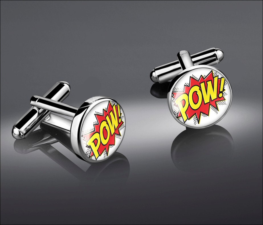 Retro Comic Book Pow Zap Bam Bang Vintage Novelty Silver Cufflink Set 154-CL