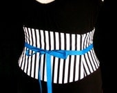 Corset Belt Pirate Black and White Striped Any Size Custom Bespoke Waist Cincher