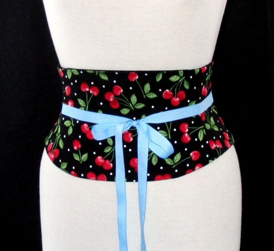 Cherry Polka Dot Waist Cincher Corset Belt Any Size Custom CLEARANCE