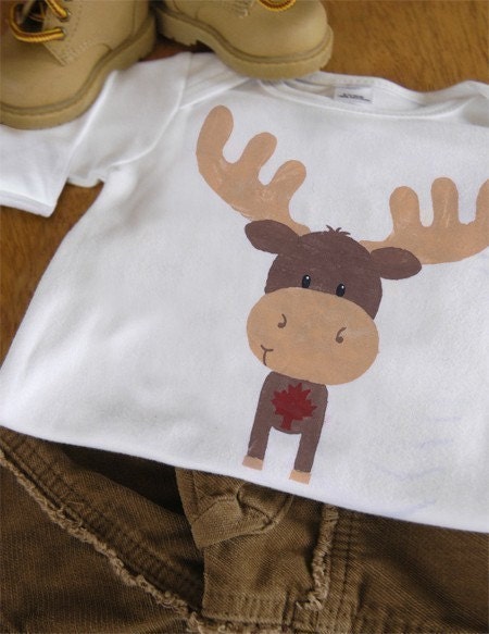 Moose Short Sleeve One-Piece Bodysuit or T Shirt for Boy and Girl