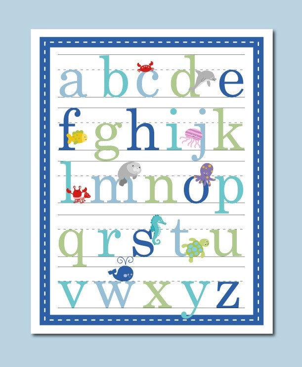 11x14 Ocean Sealife Alphabet Poster for Boys and Girls