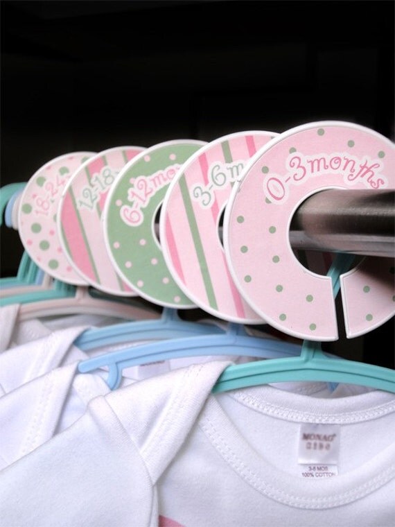 Baby Closet Organizer Clothing Dividers - Modern Pink and Sage Dots and Stripes