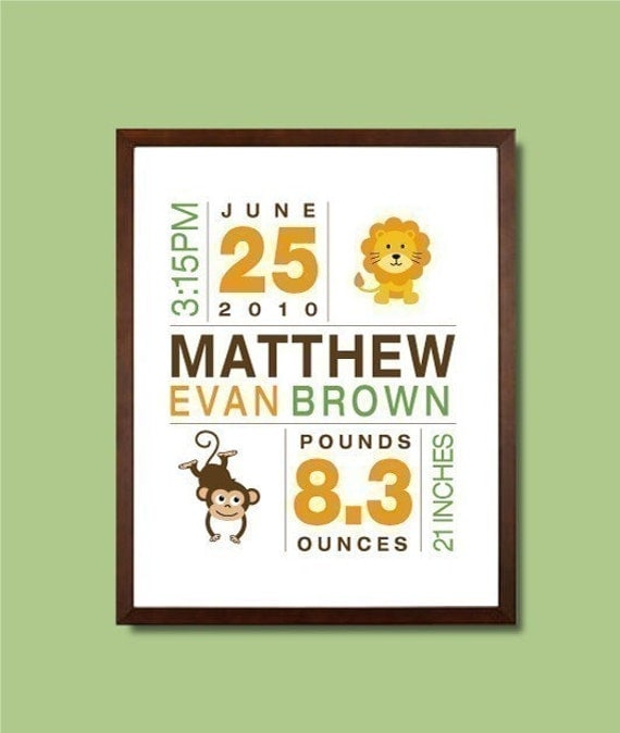 Birth Print Custom Nursery Art for Boys - 8x10