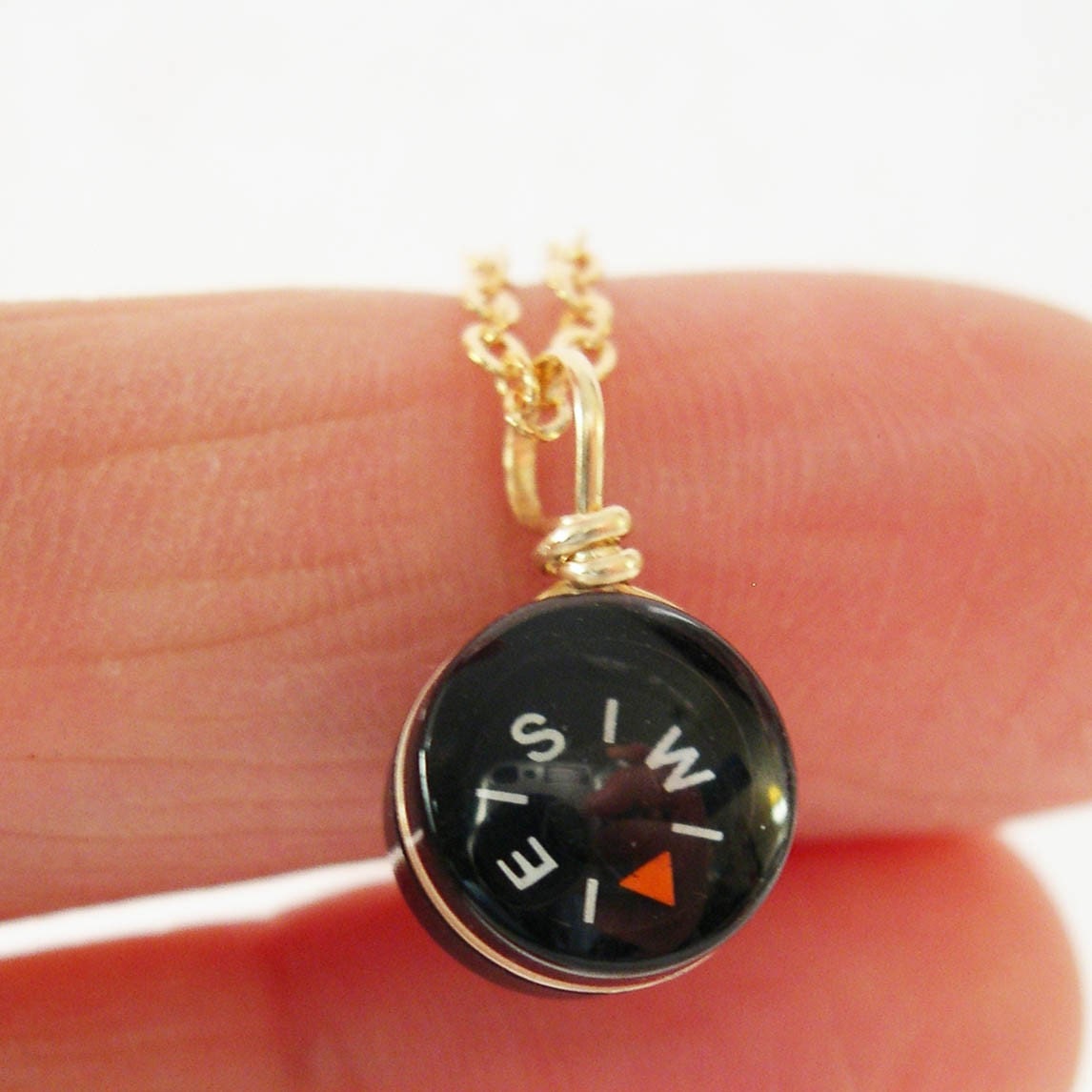 Tiny Compass Gold Necklace - Micro Black