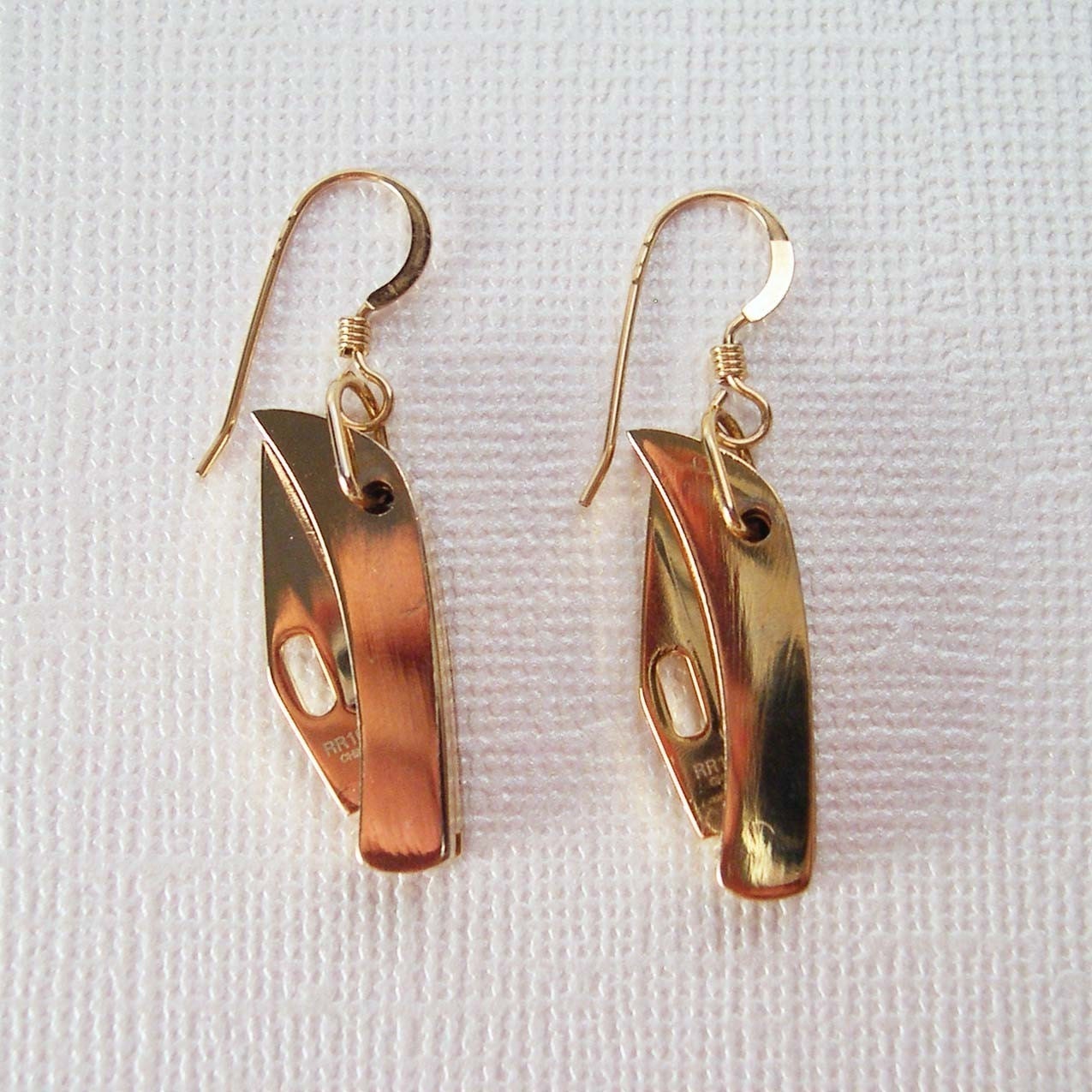 REAL Working Sharp Tiny Folding Knife Earrings - GOLDEN