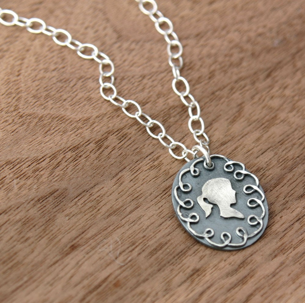Doodle Silhouette Necklace, custom made cameo in sterling silver