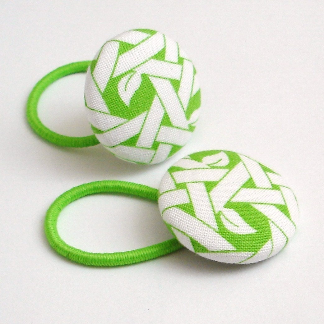 Ponytail Buttons in Lime Green and White