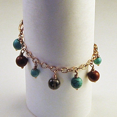 Southwest Dreaming Dangle Bracelet Turquoise Jasper Smoky Quartz Copper