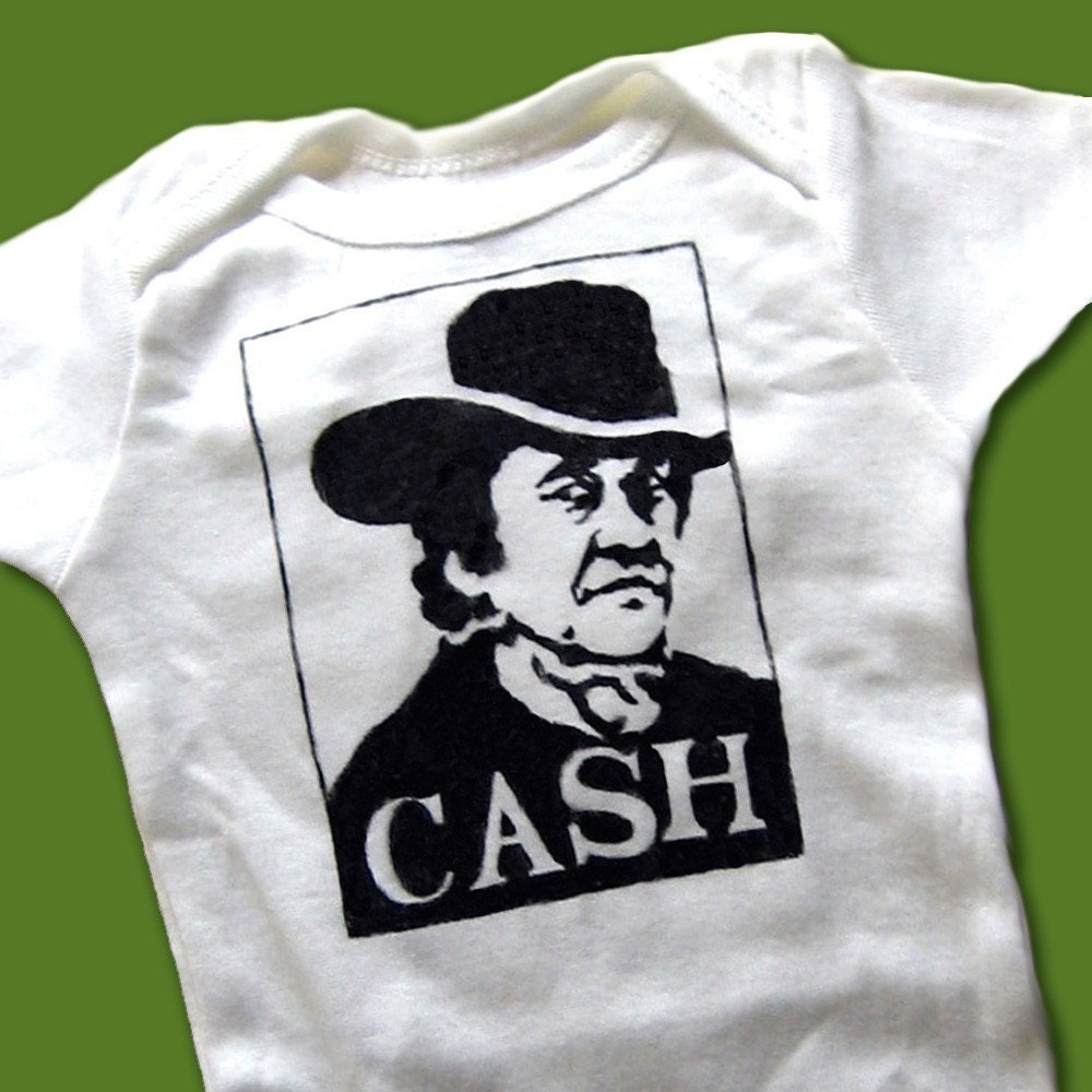 Hand Painted Johnny Cash In Cowboy Hat  Baby Bodysuit or Shirt (pick your size) CASH - baby shower gift