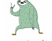 Party sloth A4 print.