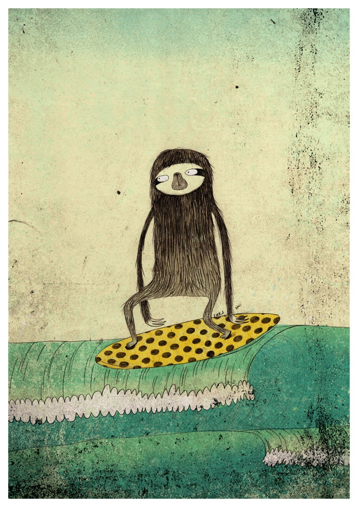 Surfing sloth A4 print