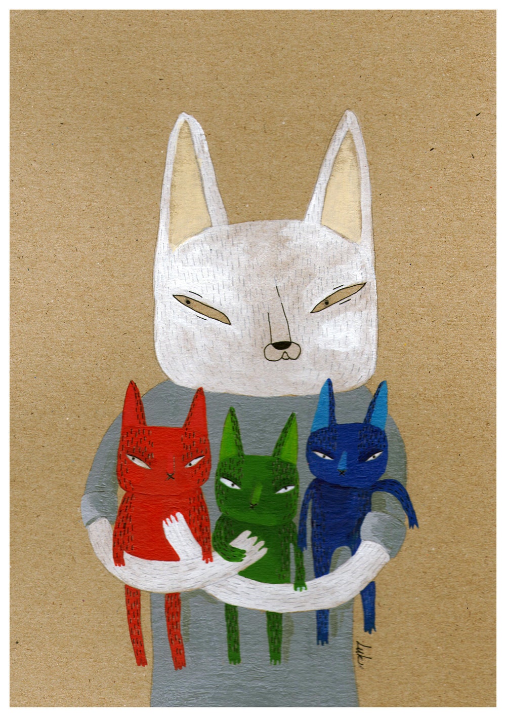 Cat and RGB kittens A4 print