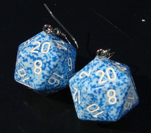 Blue and White Dungeons and Dragons D20 RPG  Game Dice Dangle Earrings