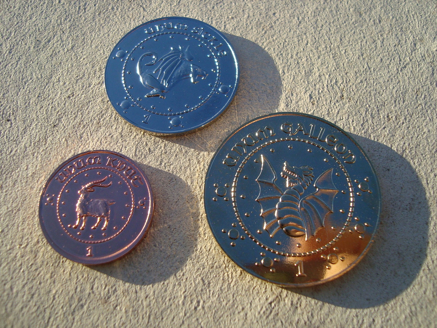 Metal Harry Potter Gringotts Bank Coin Set - Galleon, Sickle, and Knut - Prop Replicas