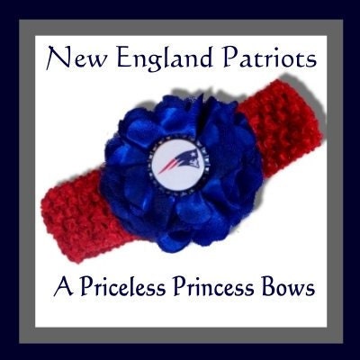 New England Patriots Satin Flower & Headband Infant Baby Girls Football Sports NFL Navy Blue