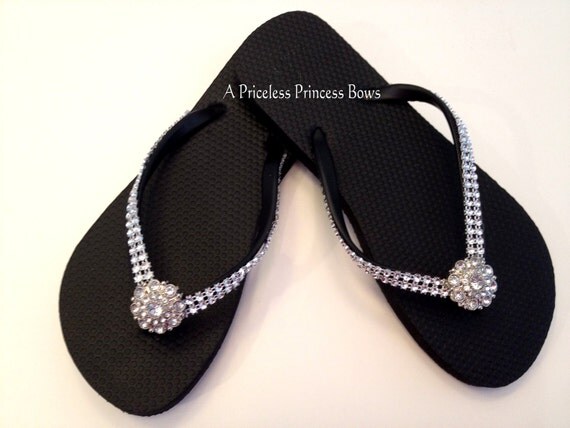 Rhinestone Bling Flip Flops Womens Prom Wedding Bridal Bridesmaid Prom Beach Crystal Embellishment