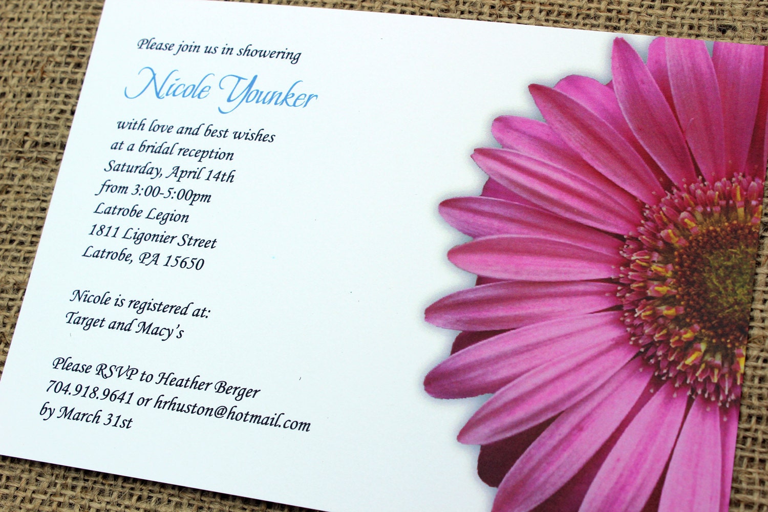 SAMPLE - Pink Gerber Daisy Invitation