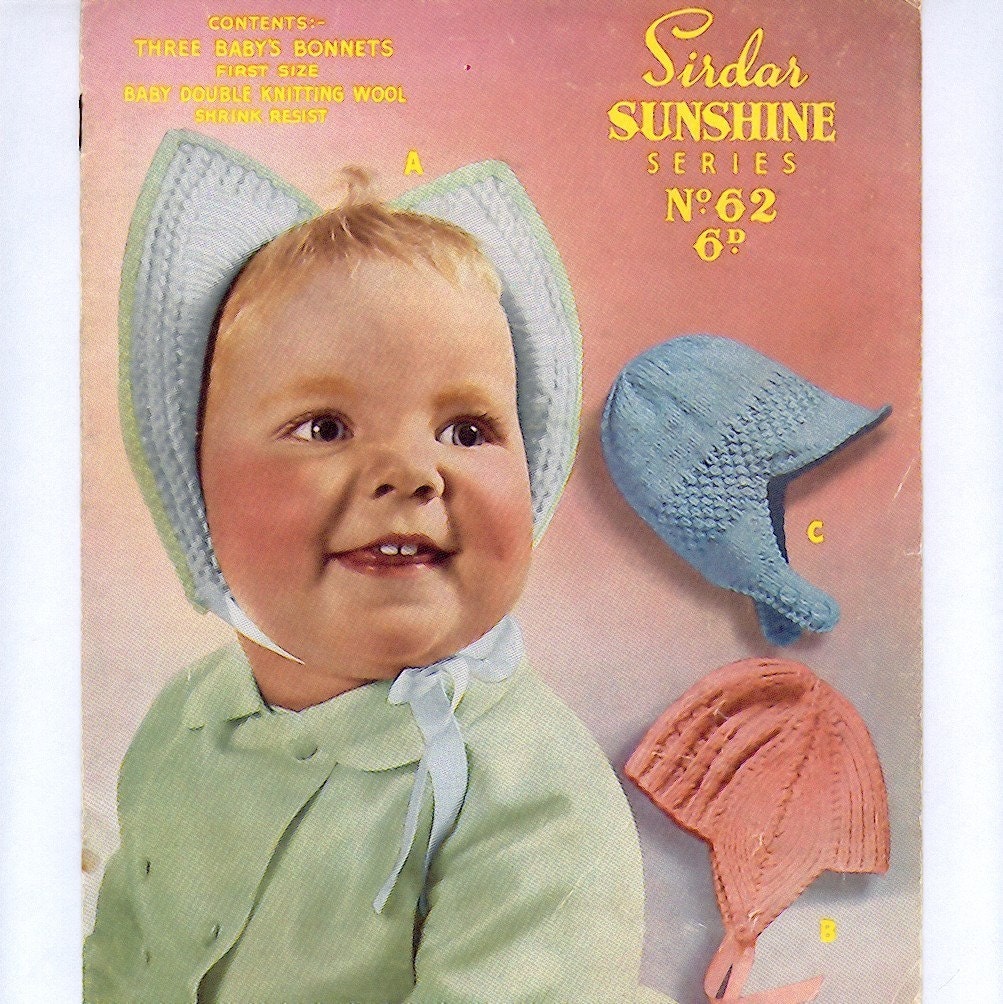 1950s Three Baby's Bonnets PDF Vintage Knitting Pattern 124