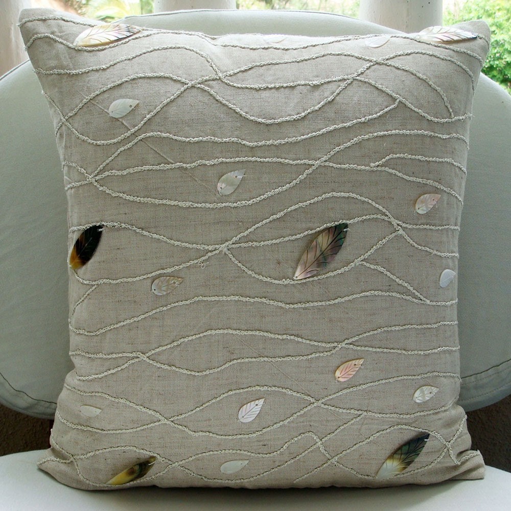 Vintage Season - Throw Pillow Covers - 16x16 Inches Cotton Linen Pillow Cover with Mother Of Pearl