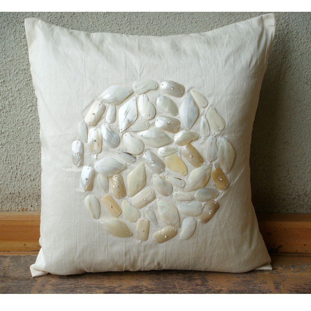 Pearl Beauty -  Throw Pillow Covers - 16x16 Inches Silk Pillow Cover with Mother Of Pearl