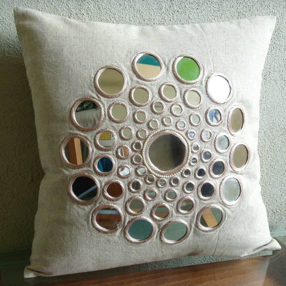 Decorative Throw Pillow Covers Couch Pillow 16 Inch Cotton Linen Pillow Cover Accent Pillow Mirror Embroidered Circle Of Life Home Decor
