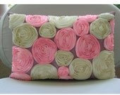 Blossom Bloom - Oblong / Lumbar Throw Pillow Covers - 12x18 Inches Silk Dupioni Cover with Ribbon Embroidery