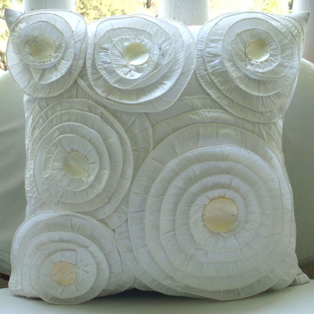 Vintage Charm - Throw Pillow Covers - 18x18 Inches Silk Pillow Cover with Ruffles and Pearls
