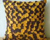 Decorative Throw Pillow Covers Toss Couch Pillow 18 Inch Felt Pillow Cover Patchwork Embroidered Home Decor - Chocolate & Mustard Spots